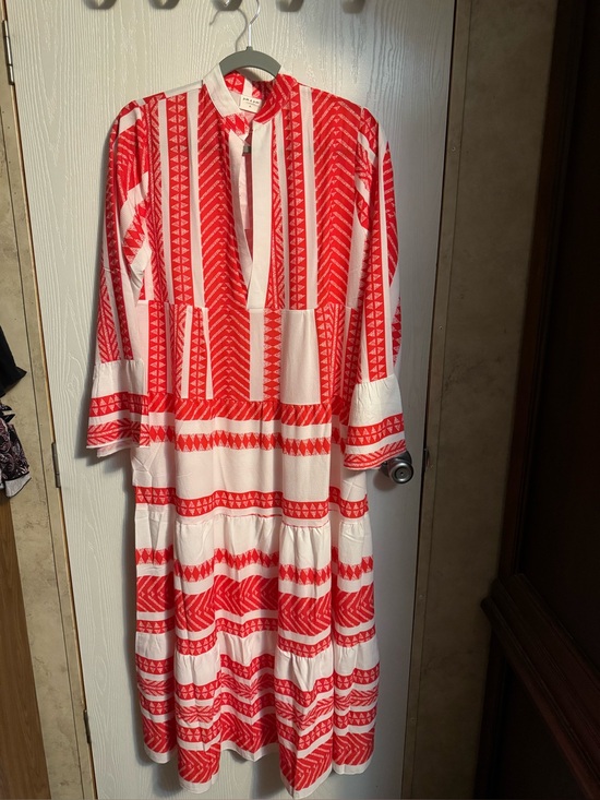 Silk & Salt Dresses & Skirts - Red & White Patterned Maxi Dress - Lightweight Tiered Design